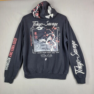 Fresh Laundry Tokyo Savage Graphic Hoodie Floral Japanese Streetwear Y2K Size M